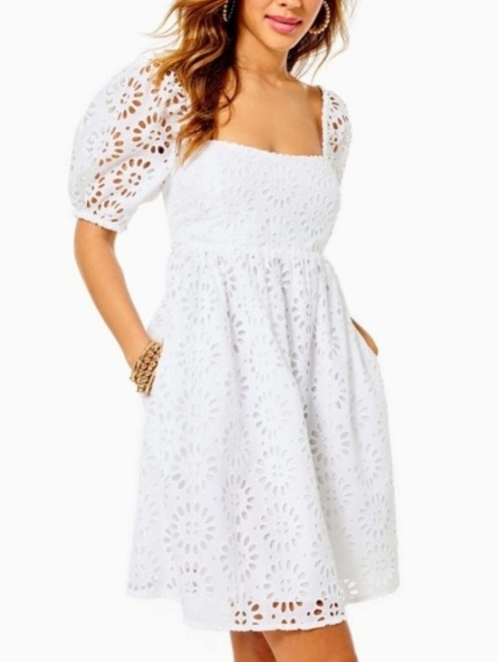 Lilly Pulitzer White Eyelet Kay Short Sleeve Dress Size 14